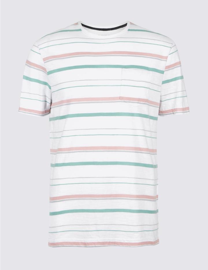 Marks & Spencer Slim Fit Pure Cotton Crew Neck T-shirt White Mix