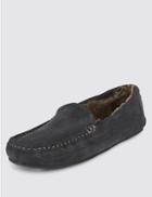 Marks & Spencer Suede Moccasin Slippers With Thinsulate&trade; Grey