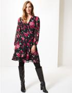 Marks & Spencer Spotted Long Sleeve Wrap Dress Black Mix