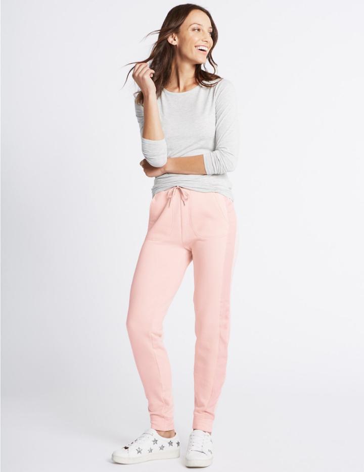 Marks & Spencer Satin Trim Drawstring Joggers Pink Mix