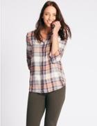Marks & Spencer Lurex Checked Long Sleeve Shirt Pink Mix