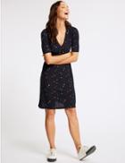 Marks & Spencer Printed Jersey Half Sleeve Tea Dress Navy Mix