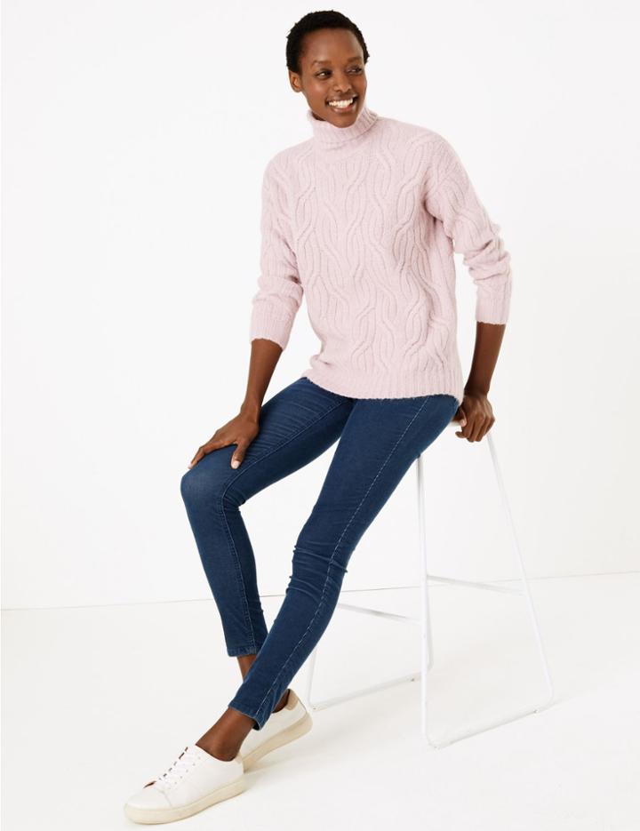 Marks & Spencer Corduroy Ankle Grazer Trousers Indigo