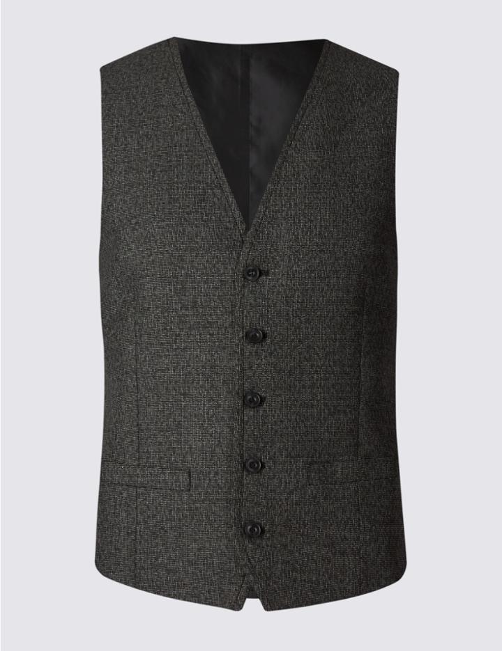 Marks & Spencer Black Modern Slim Textured Waistcoat Black/white