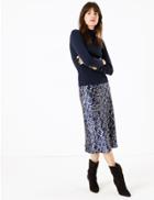Marks & Spencer Animal Print Slip Midi Skirt Blue Mix