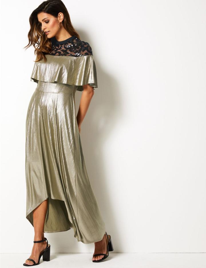 Marks & Spencer Textured Maxi Waisted Dress Gold Mix