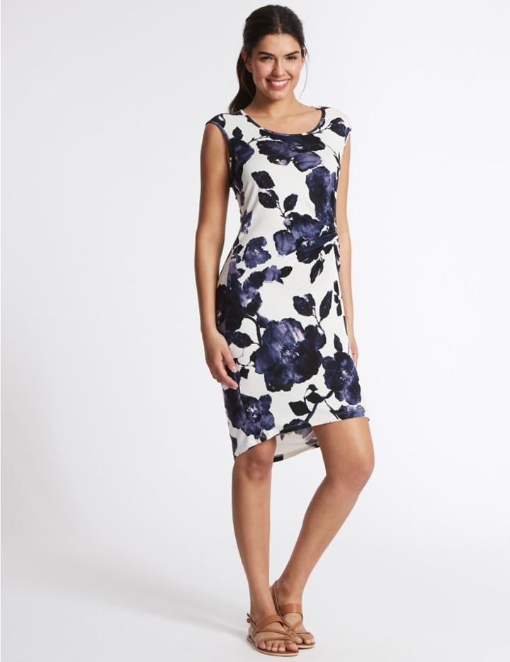 Marks & Spencer Floral Print Side Knot Beach Dress White Mix
