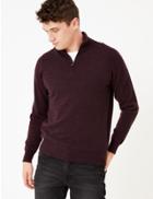 Marks & Spencer Pure Cashmere Half Zip Funnel Neck Jumper Dark Berry