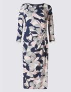 Marks & Spencer Floral Print 3/4 Sleeve Shift Dress Navy Mix