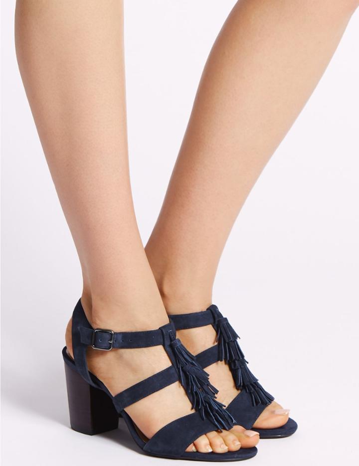 Marks & Spencer Suede Block Heel Tassel Sandals Midnight