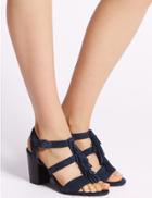 Marks & Spencer Suede Block Heel Tassel Sandals Midnight