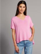 Marks & Spencer Frill Hem Round Neck Short Sleeve Jumper Pink Cloud