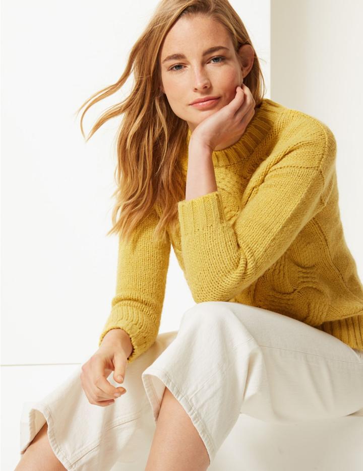 Marks & Spencer Textured Round Neck Jumper Honey