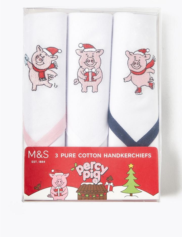 Marks & Spencer 3 Pack Pure Cotton Percy Pig Hankies White Mix
