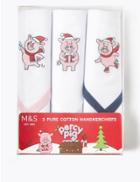 Marks & Spencer 3 Pack Pure Cotton Percy Pig Hankies White Mix