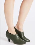 Marks & Spencer Wide Fit Leather Cone Heel Shoe Boots Dark Green