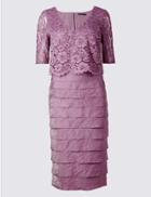 Marks & Spencer Shutter Pleated Floral Lace Shift Dress Dusted Pink