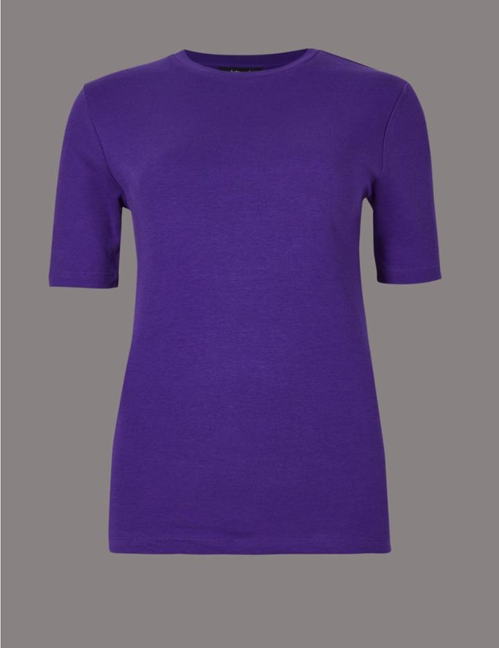 Marks & Spencer Pure Cotton Round Neck Short Sleeve T-shirt Purple