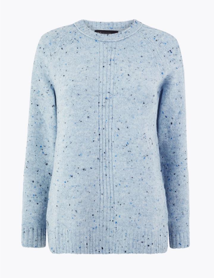 Marks & Spencer Textured Relaxed Fit Jumper Medium Blue Mix