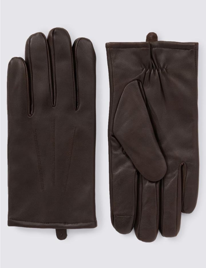 Marks & Spencer Leather Touchscreen Gloves With Thinsulate&trade; Brown