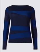 Marks & Spencer Spliced Textured Round Neck Jumper Rich Blue