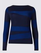 Marks & Spencer Spliced Textured Round Neck Jumper Rich Blue