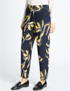 Marks & Spencer Floral Print Tapered Leg Trousers Navy Mix