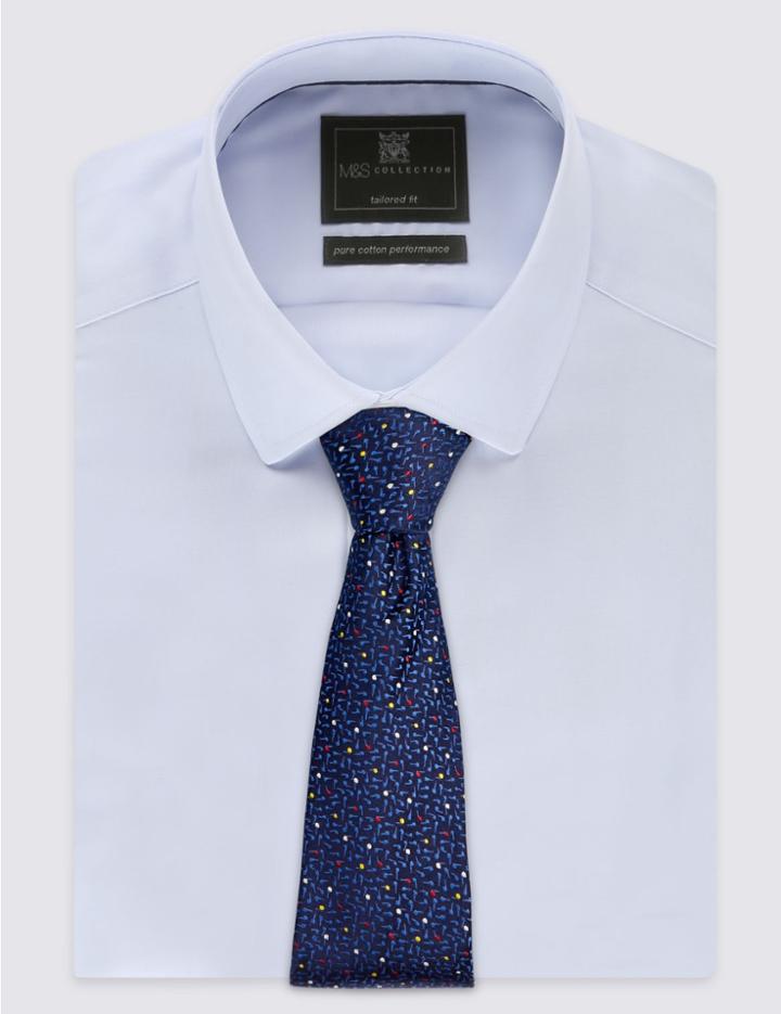 Marks & Spencer Pure Silk Squiggle Tie Blue Mix