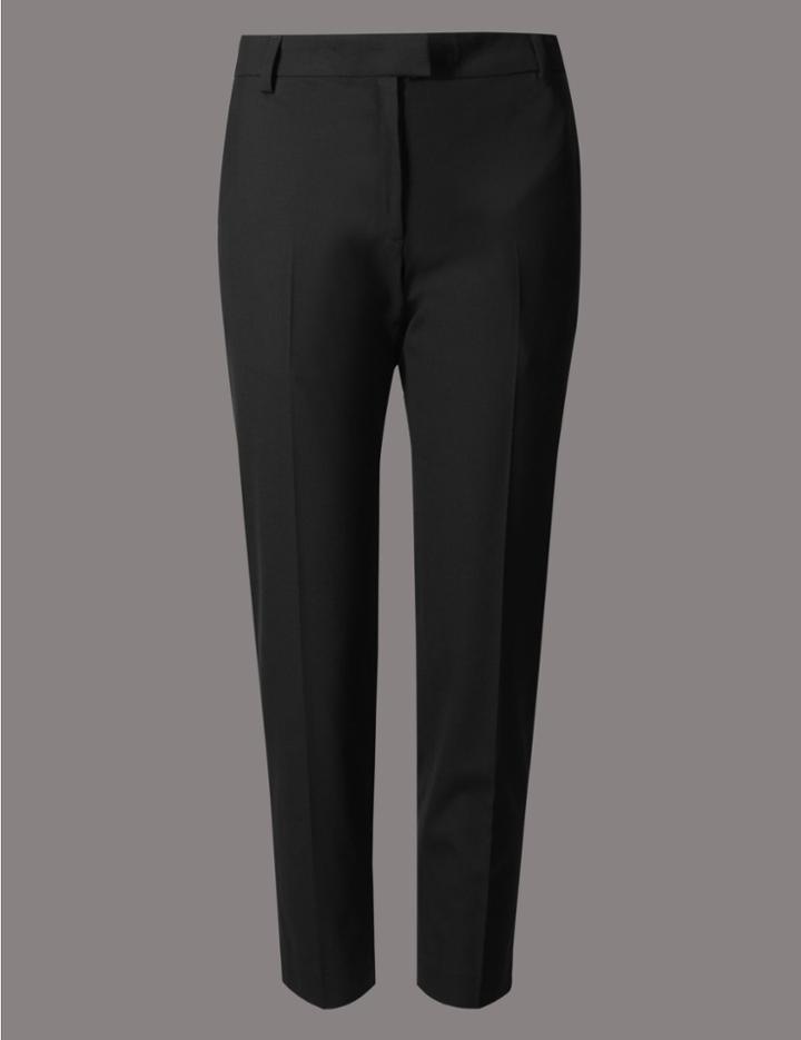 Marks & Spencer Petite Wool Blend Tapered Leg Trousers Black
