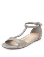 Marks & Spencer Suede Gem Embellished T-bar Sandals With Stain Away&trade; Mink