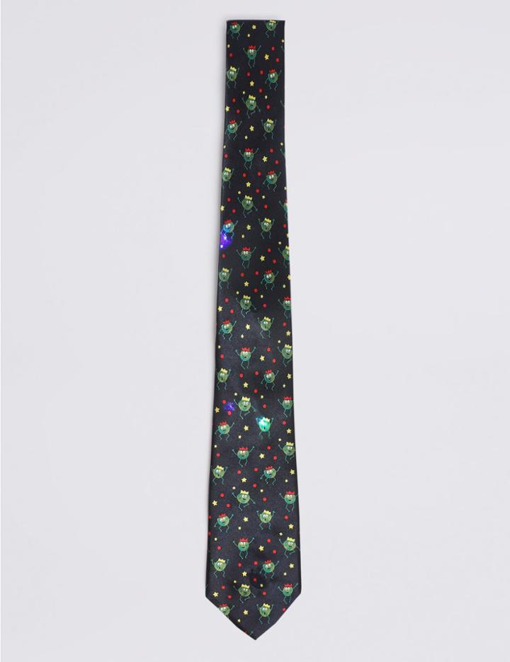 Marks & Spencer Light Up Sprout Christmas Tie Navy Mix