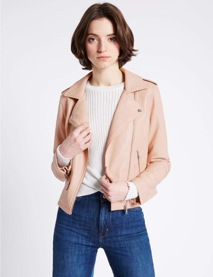 Marks & Spencer Faux Leather Biker Jacket Rose