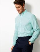 Marks & Spencer Cotton Blend Tailored Fit Shirt Aqua