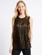 Marks & Spencer Pleated Round Neck Sleeveless Shell Top Black Mix