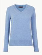 Marks & Spencer Wool Rich V-neck Jumper Medium Blue