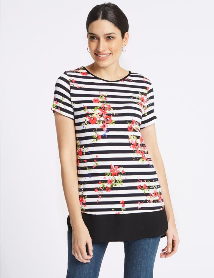 Marks & Spencer Floral Print Short Sleeve Tunic Black Mix