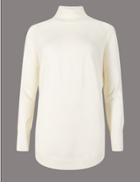 Marks & Spencer Pure Cashmere Curved Hem Funnel Neck Jumper Cream Mix