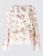 Marks & Spencer Floral Print Mesh Lace Long Sleeve Blouse Multi