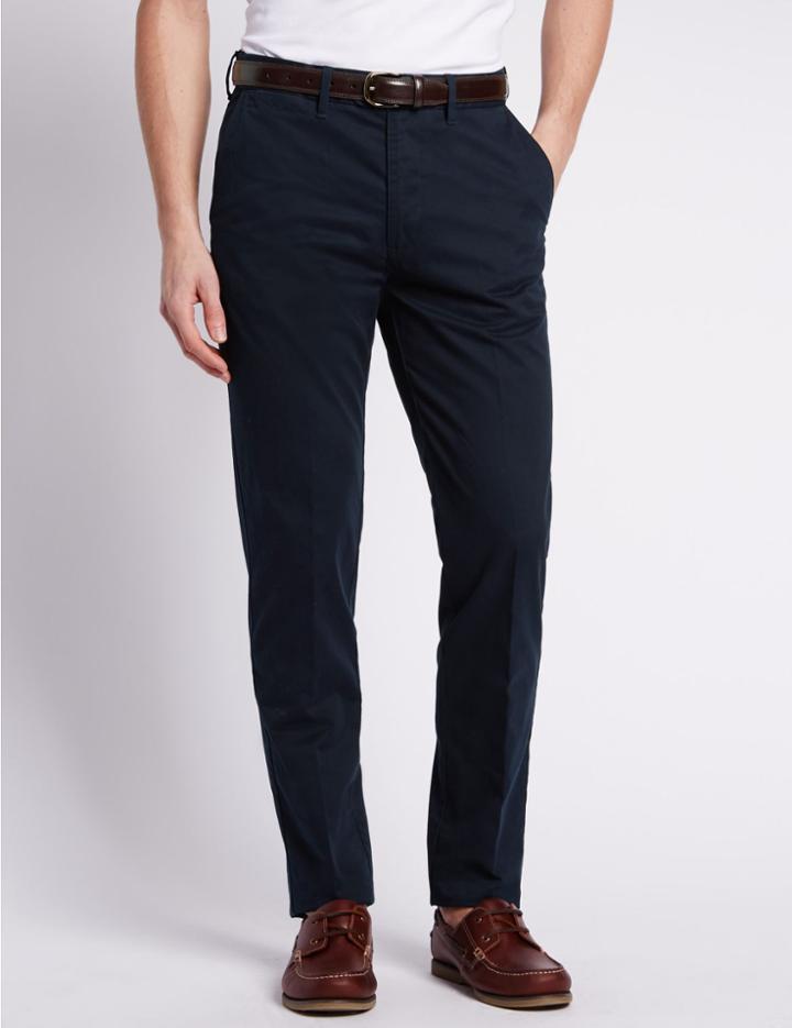 Marks & Spencer Pure Cotton Slim Fit Flat Front Chinos Navy Mix