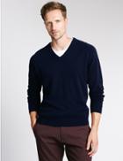 Marks & Spencer Pure Lambswool V-neck Jumper Navy