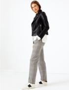 Marks & Spencer Checked Relaxed Straight Trousers Grey Mix