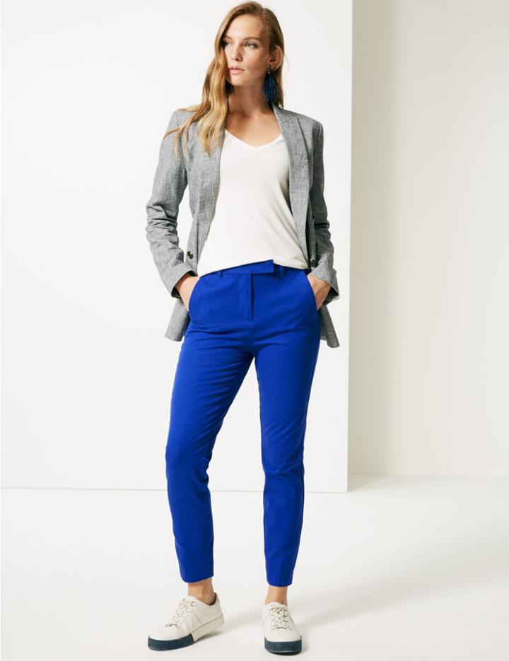 Marks & Spencer Cotton Blend Ankle Grazer Trousers Royal Blue