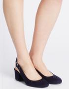 Marks & Spencer Wide Fit Block Heel Round Toe Court Shoes Navy