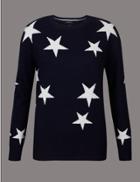 Marks & Spencer Pure Cashmere Oversized Star Jumper Navy Mix