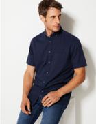 Marks & Spencer Cotton Striped Relaxed Fit Shirt Navy