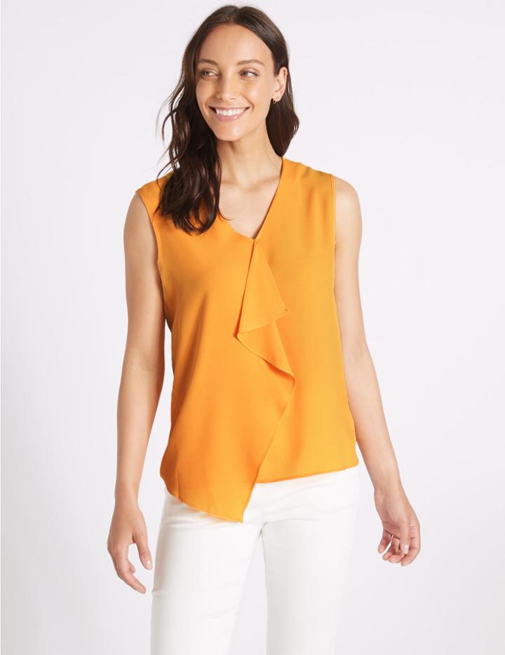 Marks & Spencer Ruffle Front V-neck Blouse Yellow