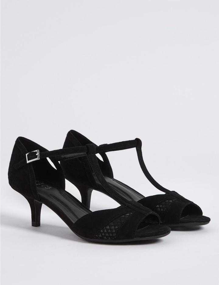 Marks & Spencer Wide Fit Suede Kitten Heel Buckle Sandals Black