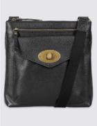 Marks & Spencer Leather Turn-lock Messenger Bag Black