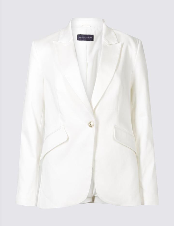 Marks & Spencer Petite Cotton Rich Blazer Winter White