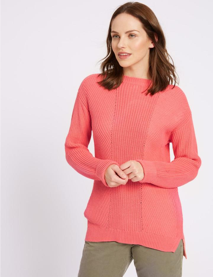 Marks & Spencer Pure Cotton Cable Knit Slash Neck Jumper Watermelon